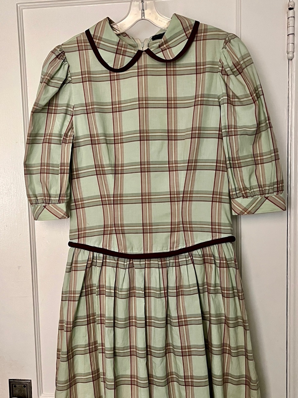 Kathryn Conover Vintage Plaid Dress Peter Pan Collar Drop Waist Cotton